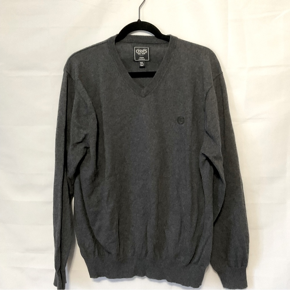 Chaps Cotton Cashmere blend v-neck pullover sweater charcoal gray Size XL